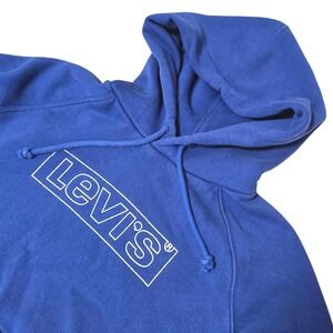 Levis Womens Blue Box Glittery Logo Hoodie Sweatshirt Size S Boho Workwear